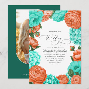 Invitation Mariage Floral Turquoise & Corail