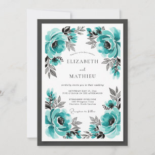 Invitation Mariage Floral Turquoise Éclatant
