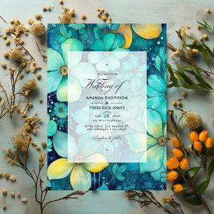 Invitation Mariage floral turquoise et patina