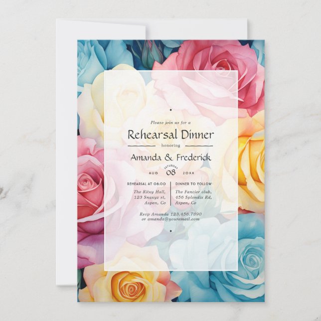 Invitation Mariage floral turquoise, jaune et rose (Devant)