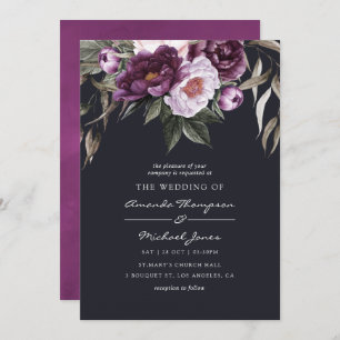 Invitation Mariage floral velours profond
