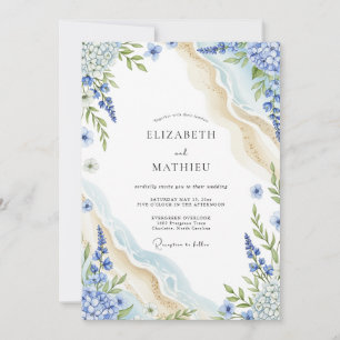 Invitation Mariage Floral Verdoyant Bleu
