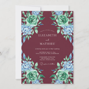 Invitation Mariage Floral Verdoyant Bourgogne