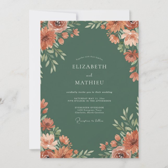 Invitation Mariage Floral Verdoyant Terracotta (Devant)