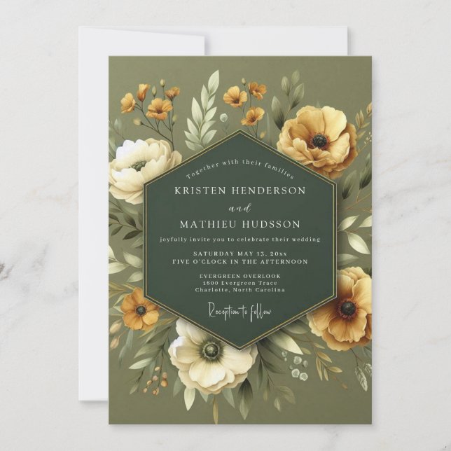 Invitation Mariage Floral Verge d'Or Sage (Devant)