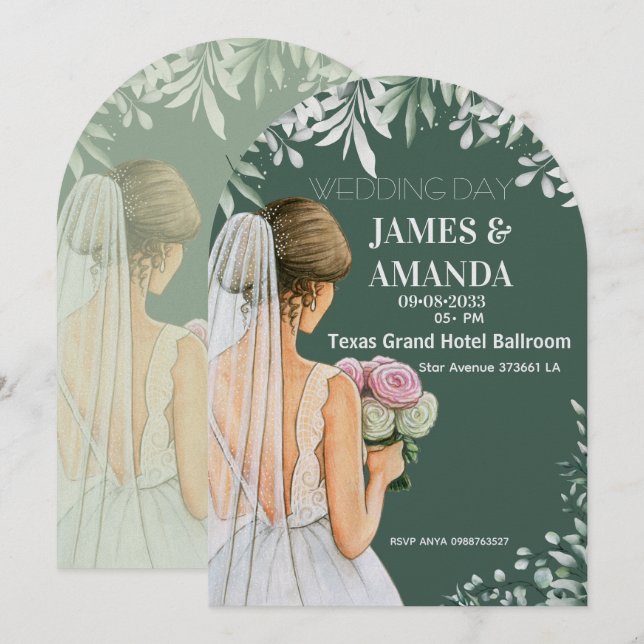 Invitation Mariage floral vert à budget maîtrisé  (Devant / Derrière)