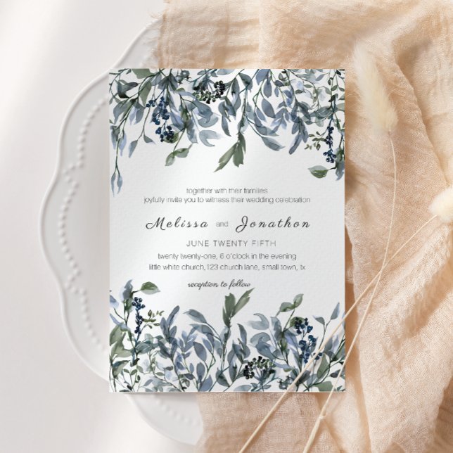 Invitation Mariage Floral Vert Argenté Sage (Créateur téléchargé)