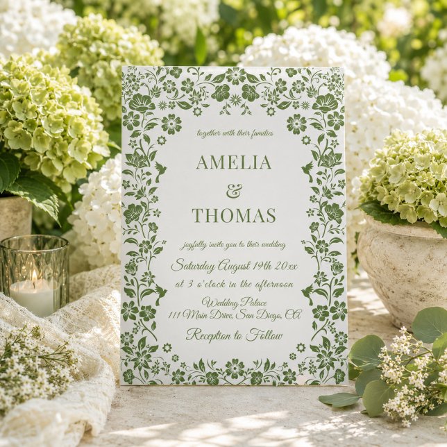 Invitation Mariage Floral Vert Citron (Créateur téléchargé)