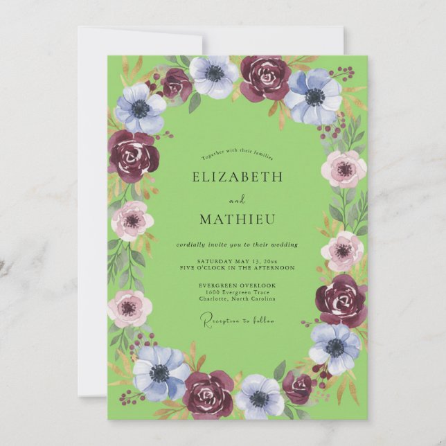 Invitation Mariage Floral Vert Citron Dynamique (Devant)