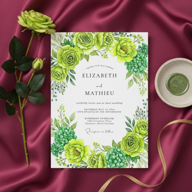Invitation Mariage Floral Vert Citron Fantaisie (Créateur téléchargé)