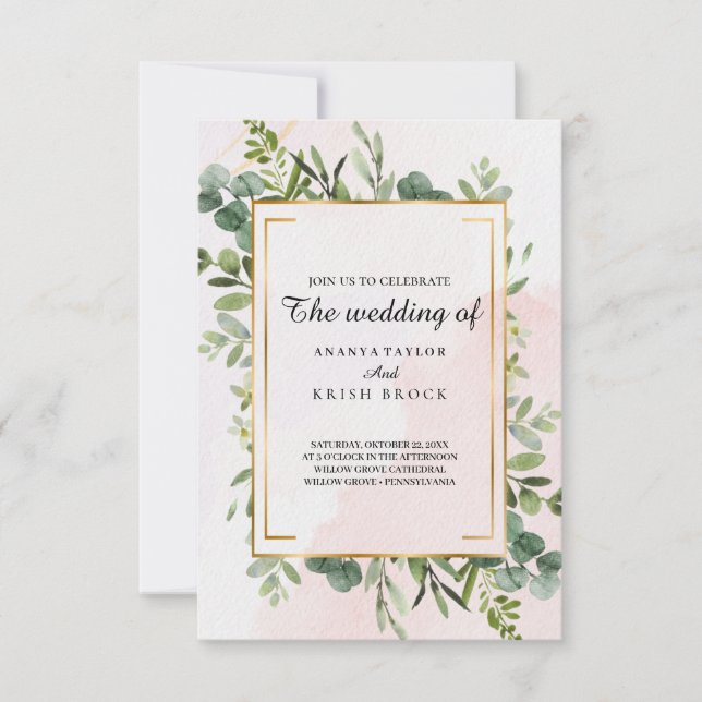 Invitation Mariage floral vert classique (Devant)