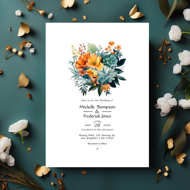 Invitation Mariage floral vert-de-gris et or (Créateur téléchargé)