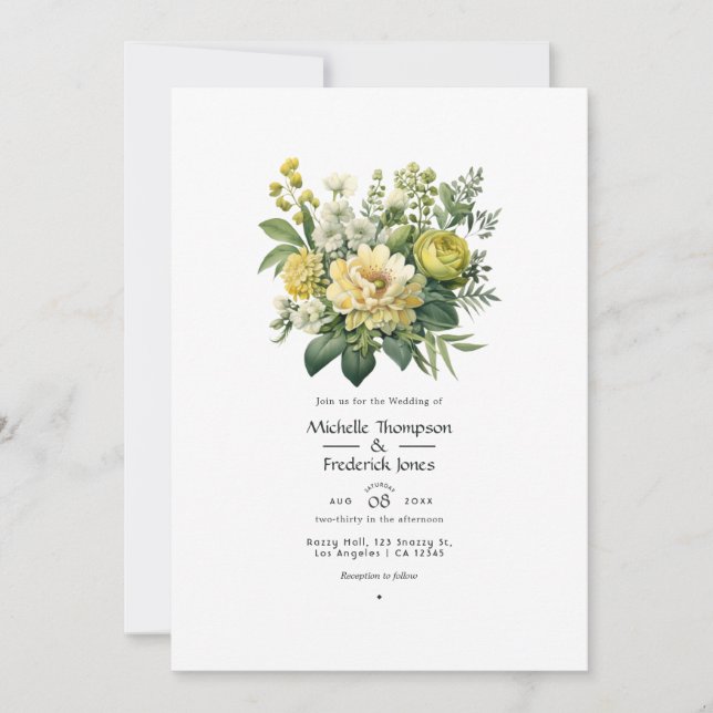 Invitation Mariage Floral Vert de Mousse (Devant)