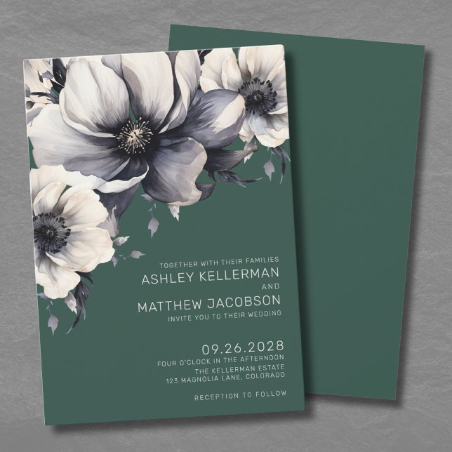 Invitation Mariage Floral Vert Émeraude (Elegant Emerald Green Floral Wedding Invitation)