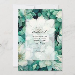 Invitation Mariage floral vert émeraude et argent