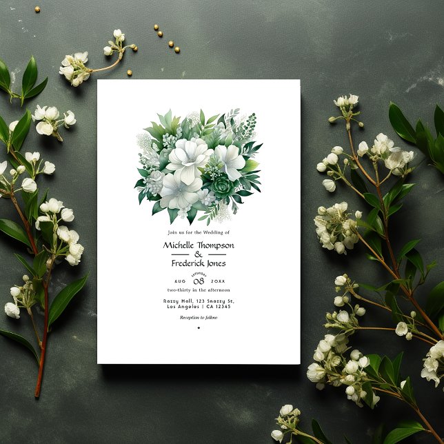 Invitation Mariage Floral Vert Émeraude et Argent (Créateur téléchargé)