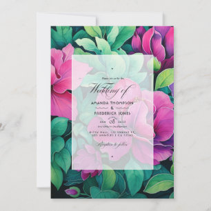 Invitation Mariage floral vert émeraude et fuchsia