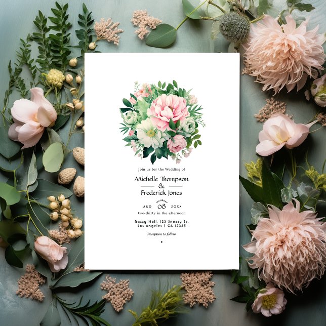 Invitation Mariage floral vert émeraude et rose blush (Créateur téléchargé)