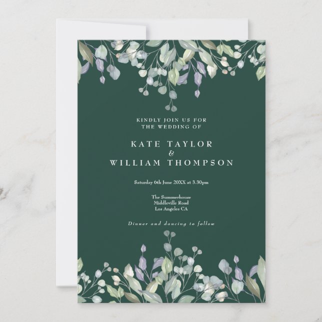 Invitation Mariage Floral Vert Émeraude Tout En Un (Devant)