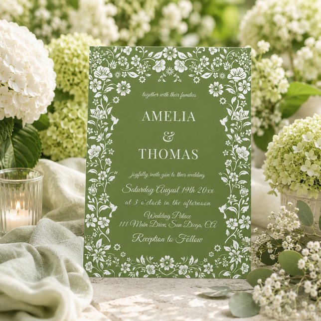 Invitation Mariage floral vert et blanc (Créateur téléchargé)