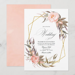 Invitation Mariage floral vert et rose blush