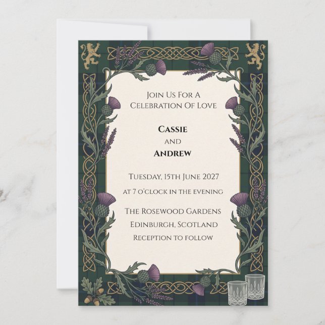 Invitation Mariage Floral Vert Foncé (Devant)