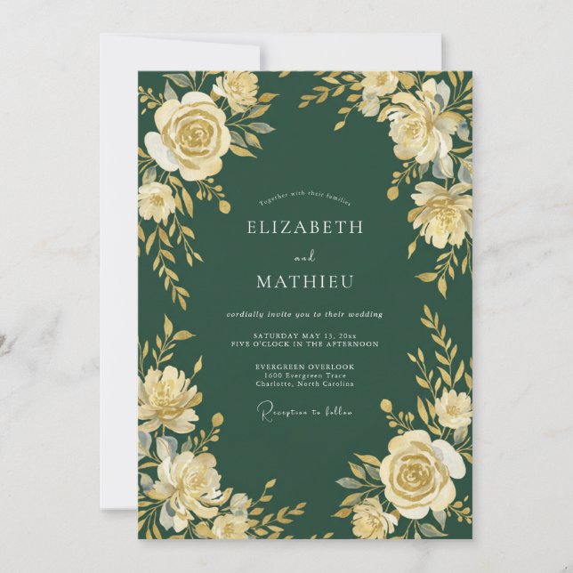 Invitation Mariage Floral Vert Forêt (Devant)