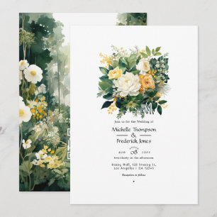Invitation Mariage floral vert forêt, blanc et or