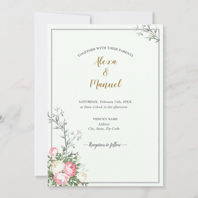 Invitation Mariage floral vert Lavenderblush (Devant)