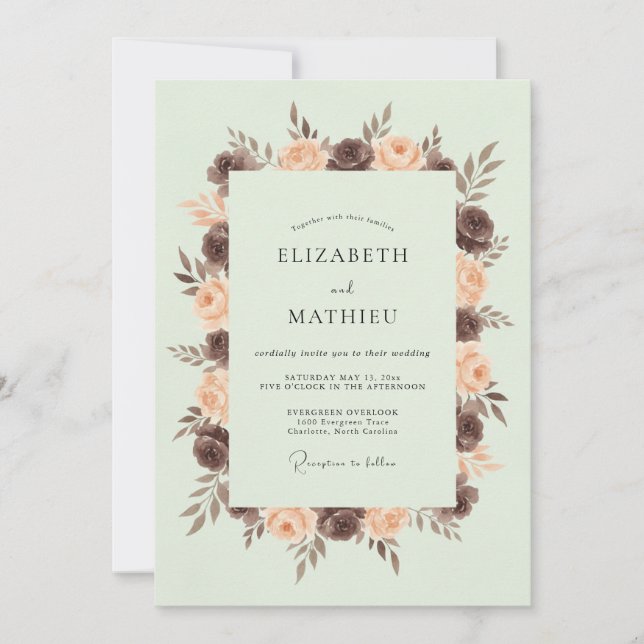 Invitation Mariage Floral Vert Pâle (Devant)