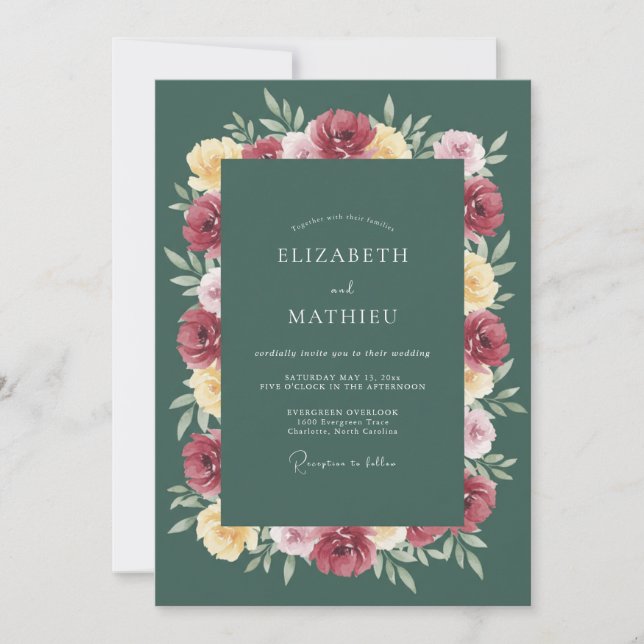 Invitation Mariage Floral Vert Profond (Devant)