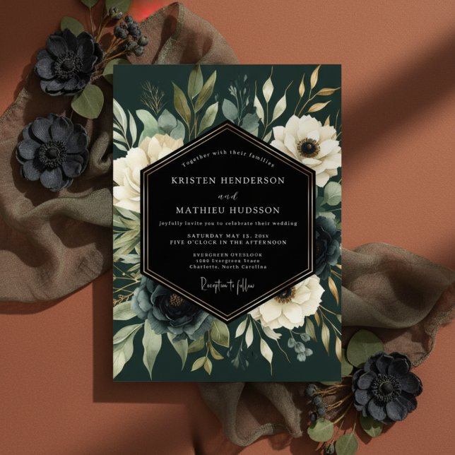 Invitation Mariage Floral Vert Profond Opulent (Créateur téléchargé)