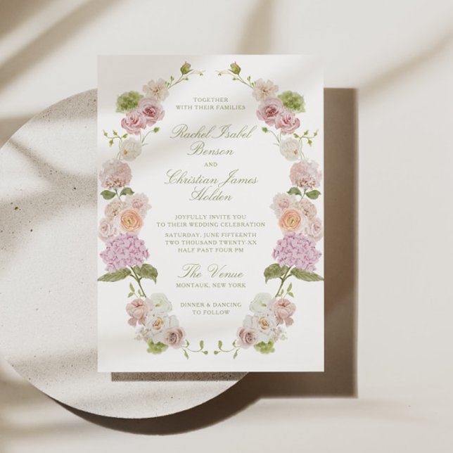 Invitation Mariage Floral Vert Rose (Créateur téléchargé)