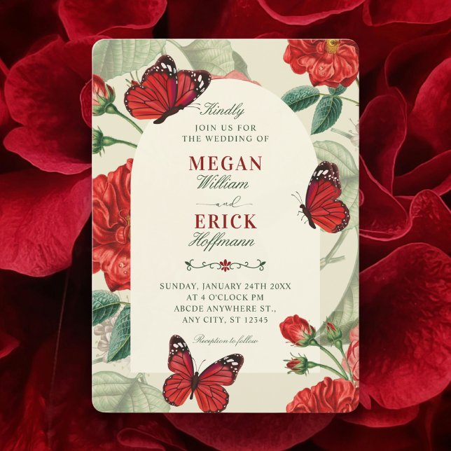 Invitation Mariage floral vert rouge rustique (Créateur téléchargé)