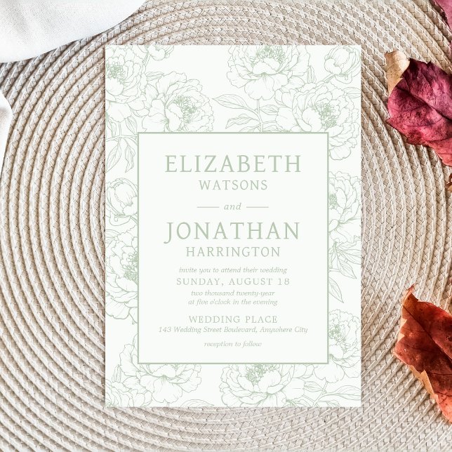 Invitation Mariage floral vert Sage (Sage Green Minimalist Floral Wedding Invitation)