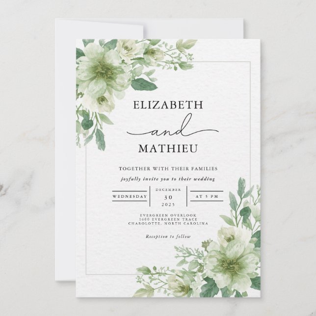 Invitation Mariage floral vert Sage délicat (Devant)