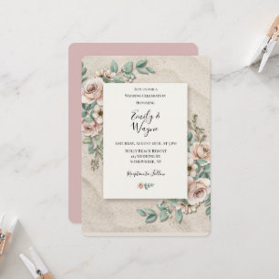 Invitation Mariage Floral Vert Sauge Blanc Cassé Sable