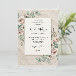 Invitation Mariage Floral Vert Sauge Blanc Cassé Sable