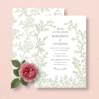 Invitation Mariage Floral Vert Sauge de Style Chinois