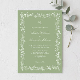 Invitation Mariage Floral Vert Sauge Élégant