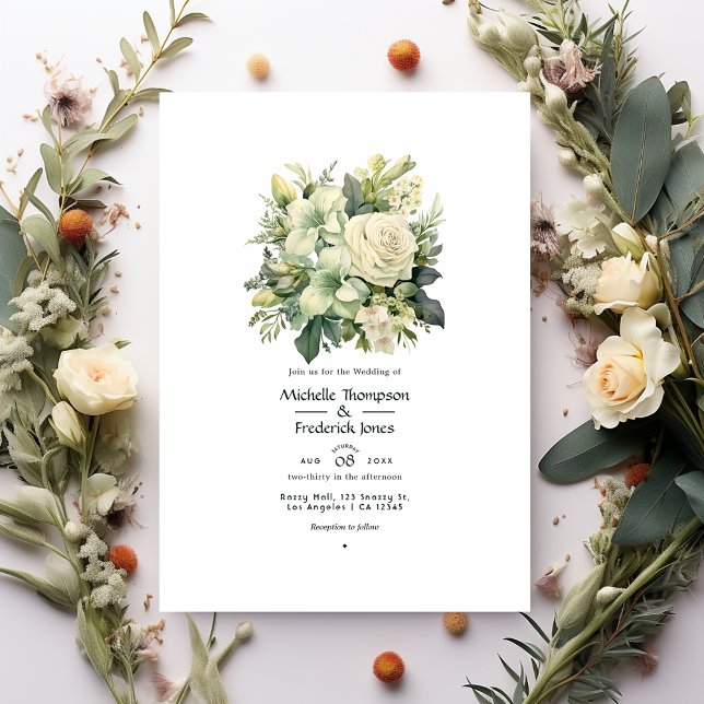 Invitation Mariage floral vert sauge et ivoire (Créateur téléchargé)