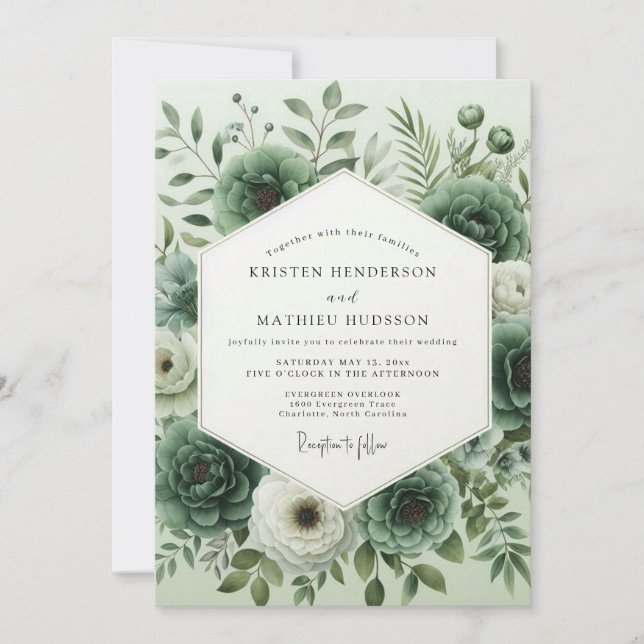 Invitation Mariage Floral Vert Sauge Luxuriant (Devant)