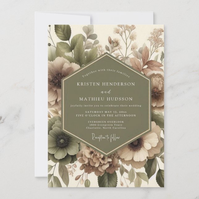 Invitation Mariage Floral Vert Sauge Romantique (Devant)