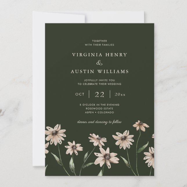 Invitation Mariage Floral Vert Simple Moderne (Devant)