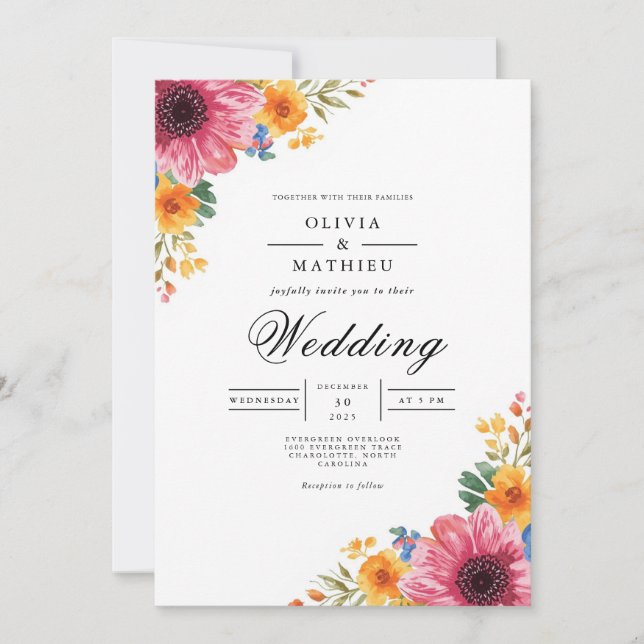 Invitation Mariage floral vibrant (Devant)