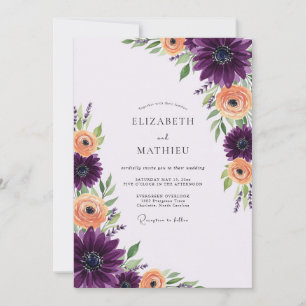 Invitation Mariage Floral Vibrant au Plum