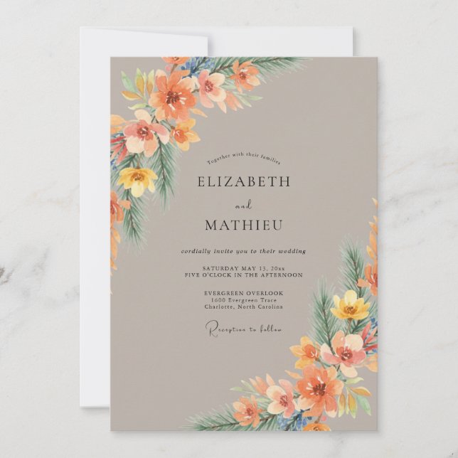 Invitation Mariage Floral Vibrant aux Pêches (Devant)