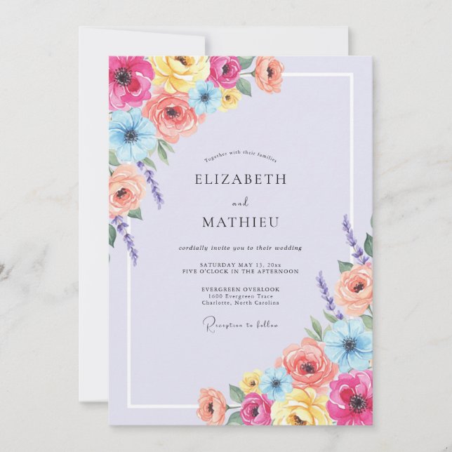 Invitation Mariage Floral Vibrant Corail (Devant)