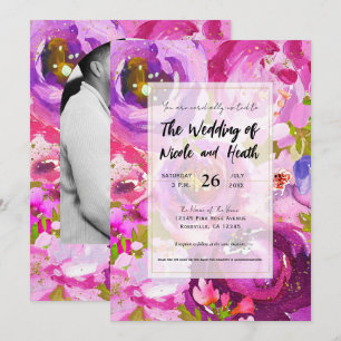 Invitation Mariage Floral Vibrant de Rose et Violet