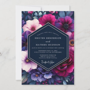 Invitation Mariage floral vibrant marine et magenta